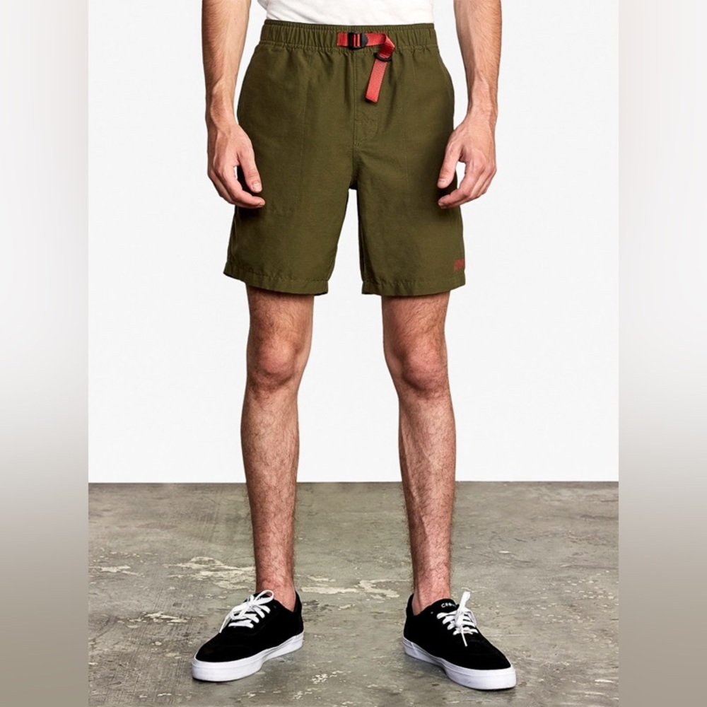 RVCA Civic 2 Hybrid Shorts Mens XL Green Belted Zip Pocket Athletic Hiking NEW - Picture 2 of 15